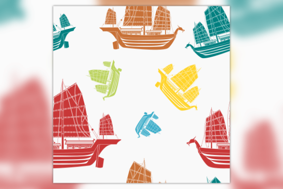 Ancient Japanese Ship Seamless Pattern