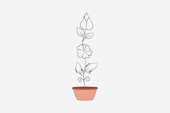 Botanical Leaf with Floral Line Art Svg