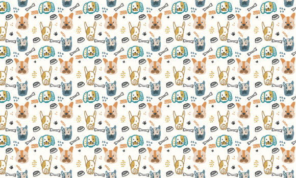 Cute Dogs Head Cartoon Seamless Pattern