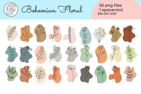 Floral Boho Sketch Clip Art Set for Personal Use