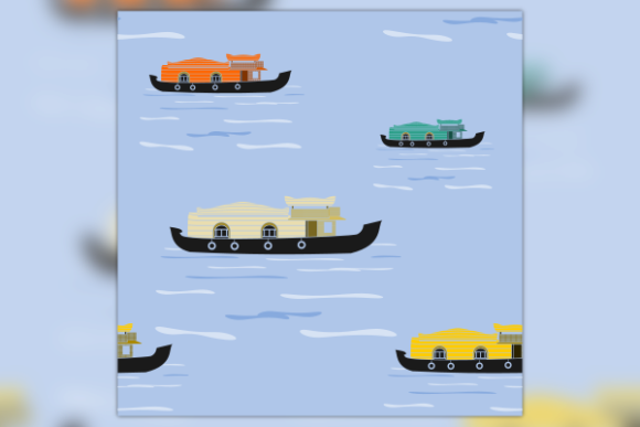 Indian Keralan Houseboat on Lake Pattern
