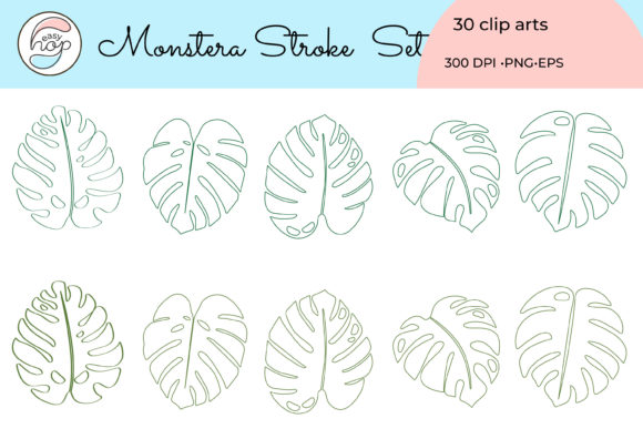 Monstera Strokes Clip Art Set: Creative Digital Assets