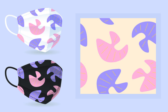 Transforming Face Mask Mockups with Pink and Blue Ornaments on Modern Abstract Patterns