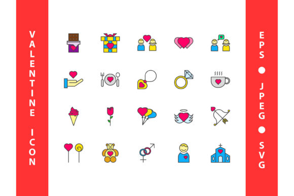 Valentine s Day Icon Set 2 Filled Line for Your Projects
