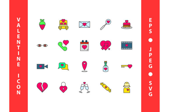 Valentine s Day Icon Set 3 Filled Line